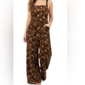 NWT Natural Life Dakota corduroy, Brown Floral Jumpsuit XL